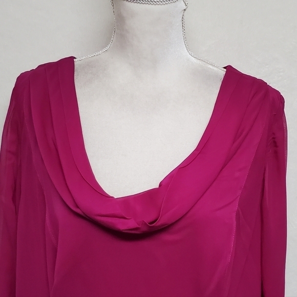 KAY Unger Vintage Fuschia Pink Silk Cowl Neck Flutter Sleeve Ruffle Hem Blouse - Picture 3 of 15